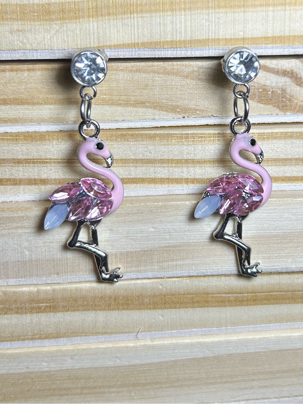 3/$25 Pink Flamingo Drop Earrings with Crystals